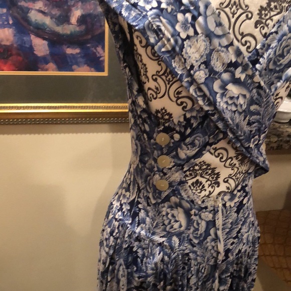 Linea Moda midi sundress with criss cross back, navy, cornflower and white, 12 - Picture 4 of 6